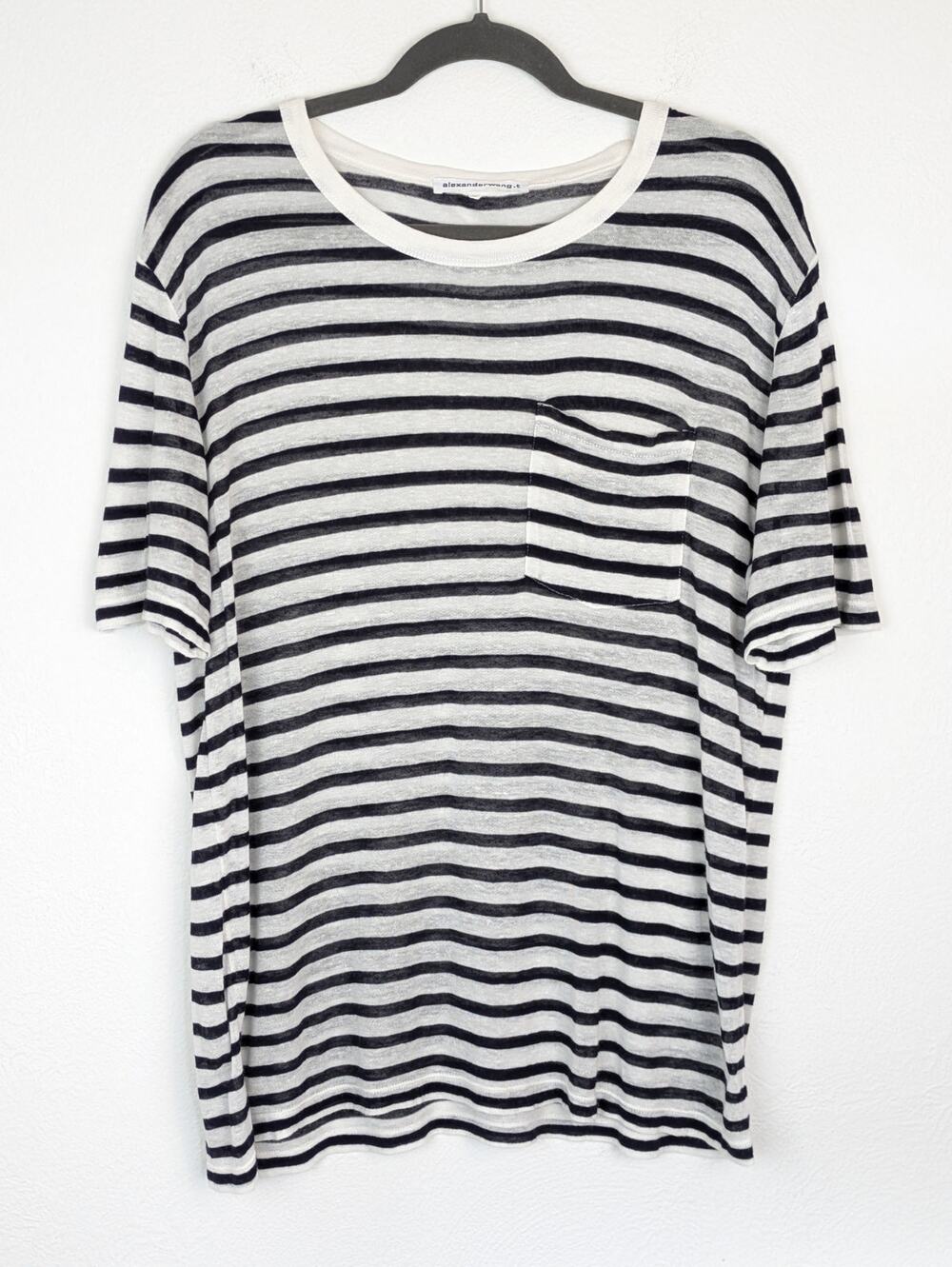 Alexanderwang.t T Shirt Top Striped Knit Streetwear Designer Black White Size L